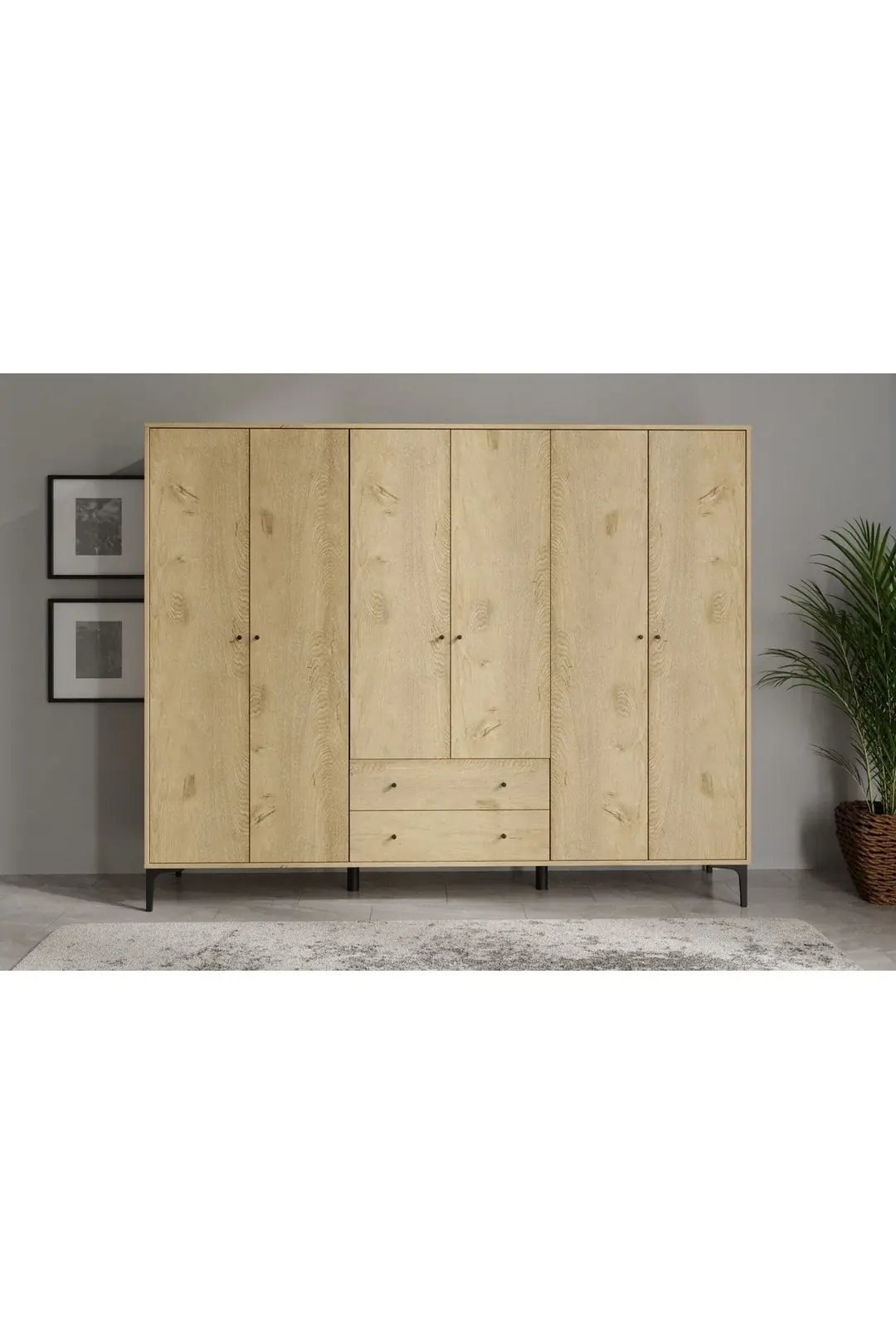 Focus 6 Kapılı,2 Çekmeceli,10 Raf Bölmeli Gardırop/ Dolap R: Meşe (%100MDF) 4