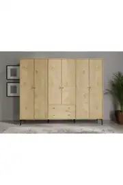 Focus 6 Kapılı,2 Çekmeceli,10 Raf Bölmeli Gardırop/ Dolap R: Meşe (%100MDF) 4