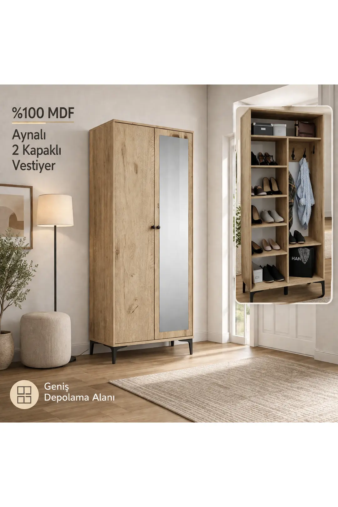 Massimo Tarz 2 Kapılı,aynalı Portmanto/ayakkabılık (%100MDF)