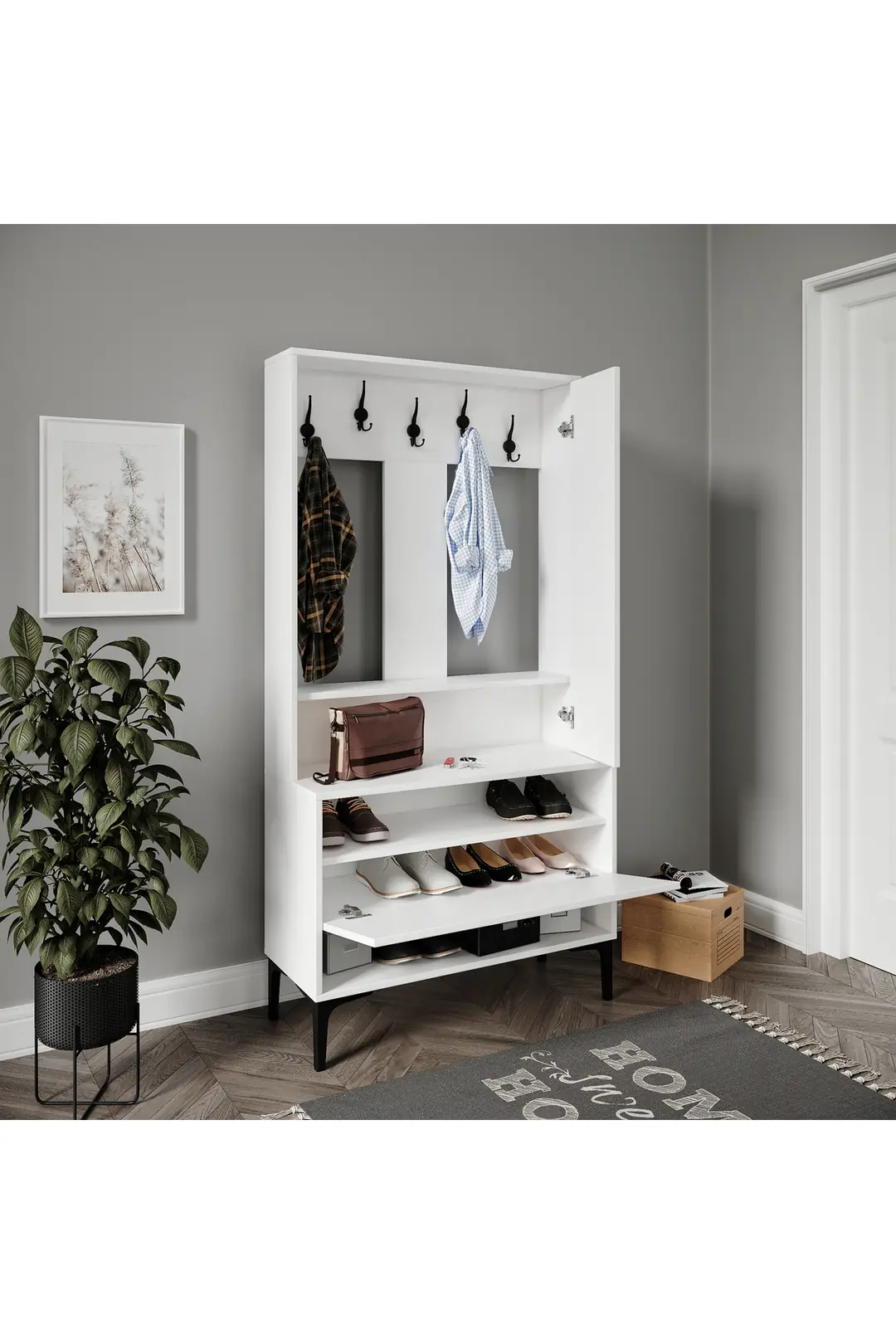 VALENTİN WOOD TARZ RAFLI,AYNALI PORTMANTO/AYAKKABILIK/VESTİYER(%100MDF) 3