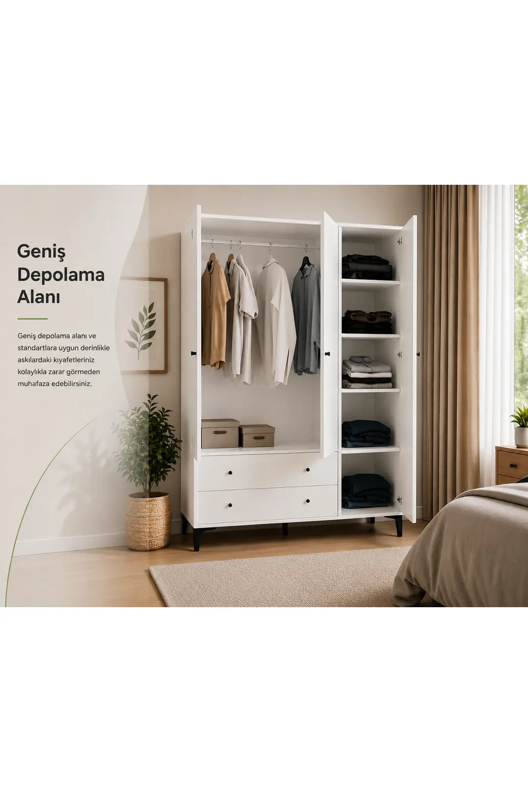 Focus 3 Kapılı Dolap/gardırop Beyaz (%100MDF) 3