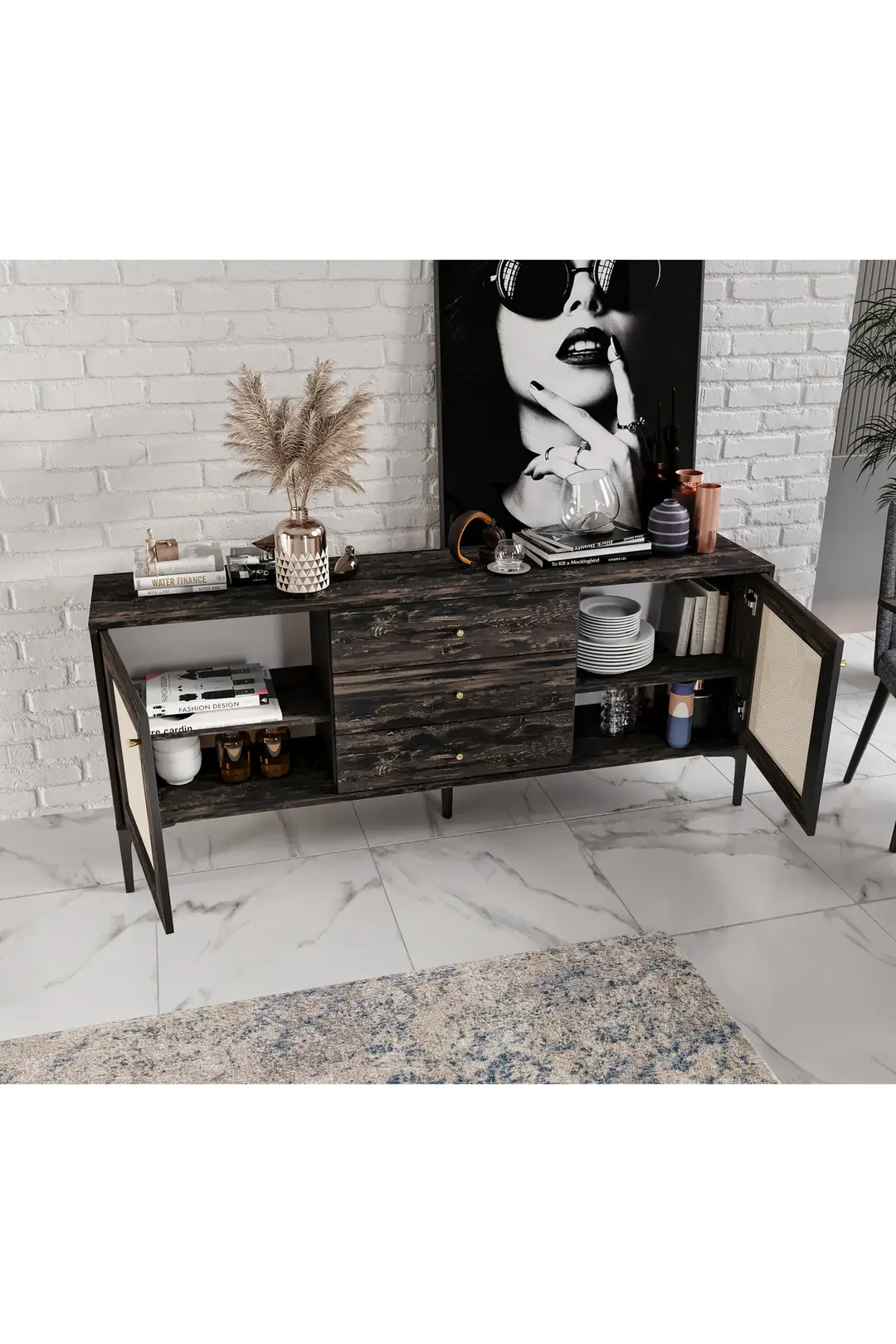 TRİOO TUVALO ÇEKMECELİ,KAPAKLI,KONSOL ÇOK AMAÇLI DOLAP (%100MDF) 5