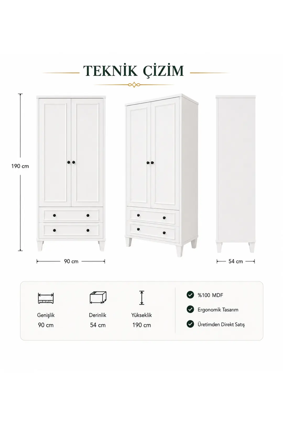 madrid 2 kapılı,2 çekmeceli,raflı dolap/gardırop(%100mdf) 3