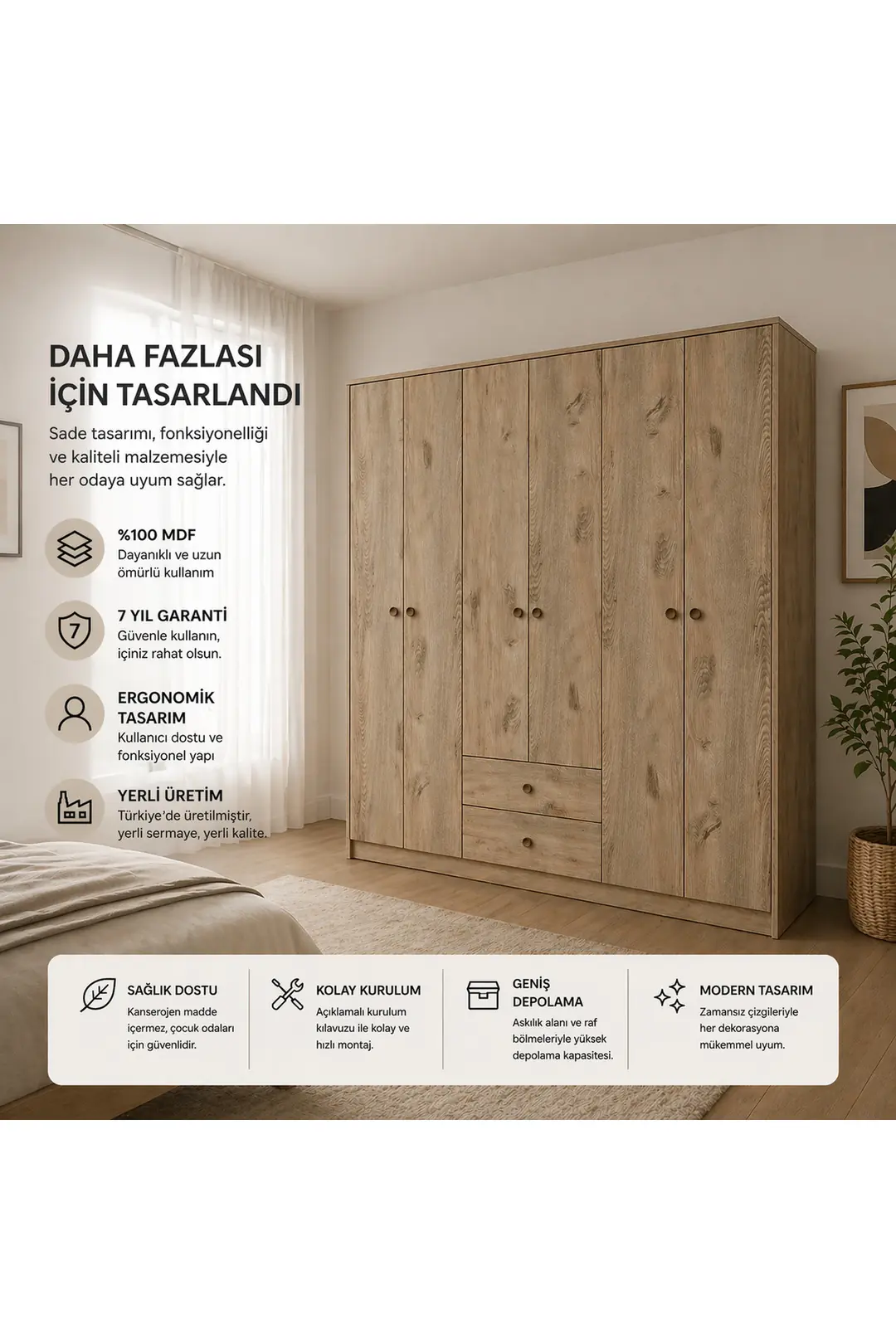 Diamont 6 Kapaklı ,2 Çekmeceli Dolap(%100MDF) 1
