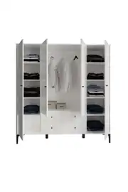 Focus 4 Kapılı Dolap Beyaz (%100MDF) - 4 Kapılı, 2 Çekmeceli, Ayaklı Gardırop 5