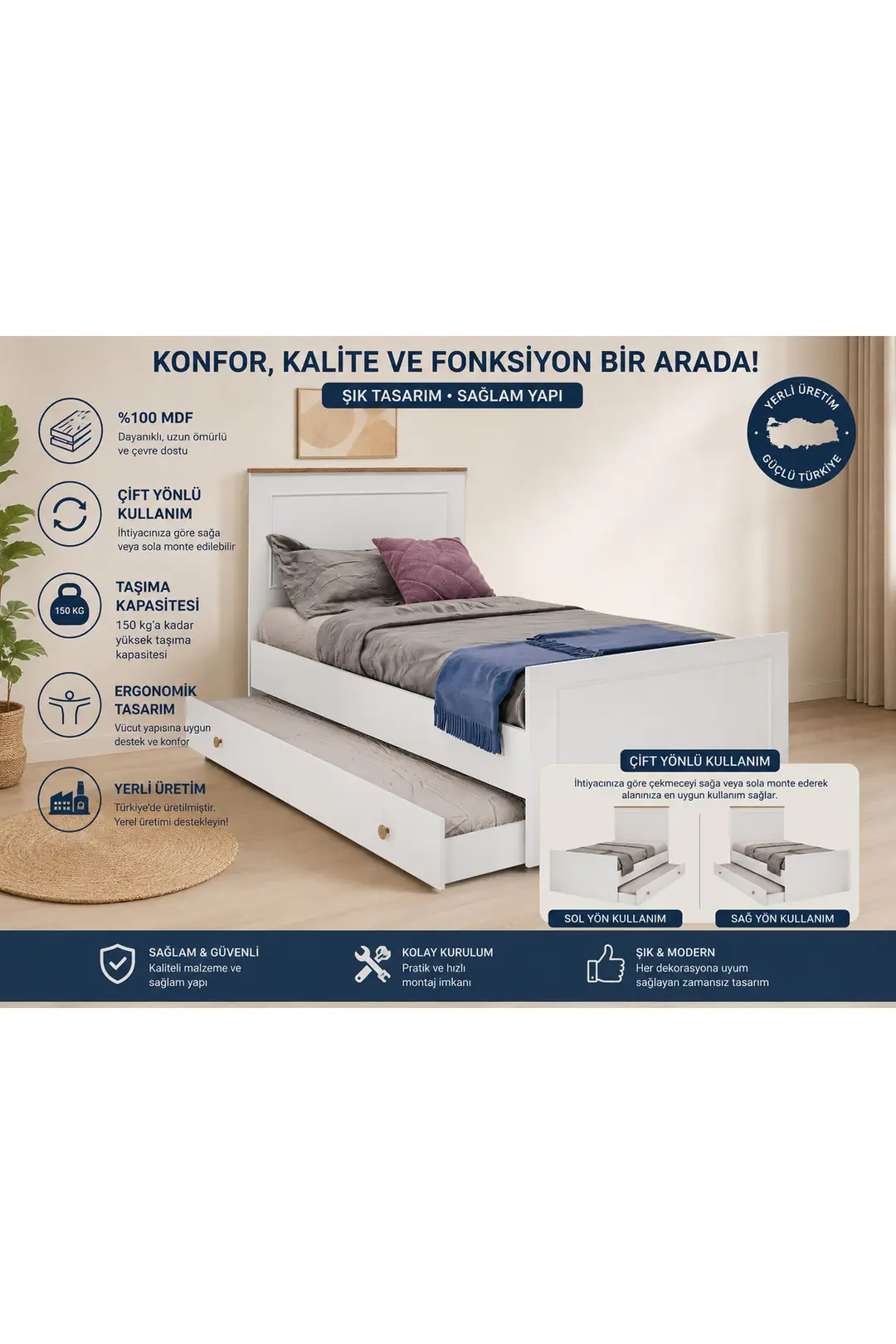 Smart Yavrulu Karyola (90X190) (%100MDF) 3