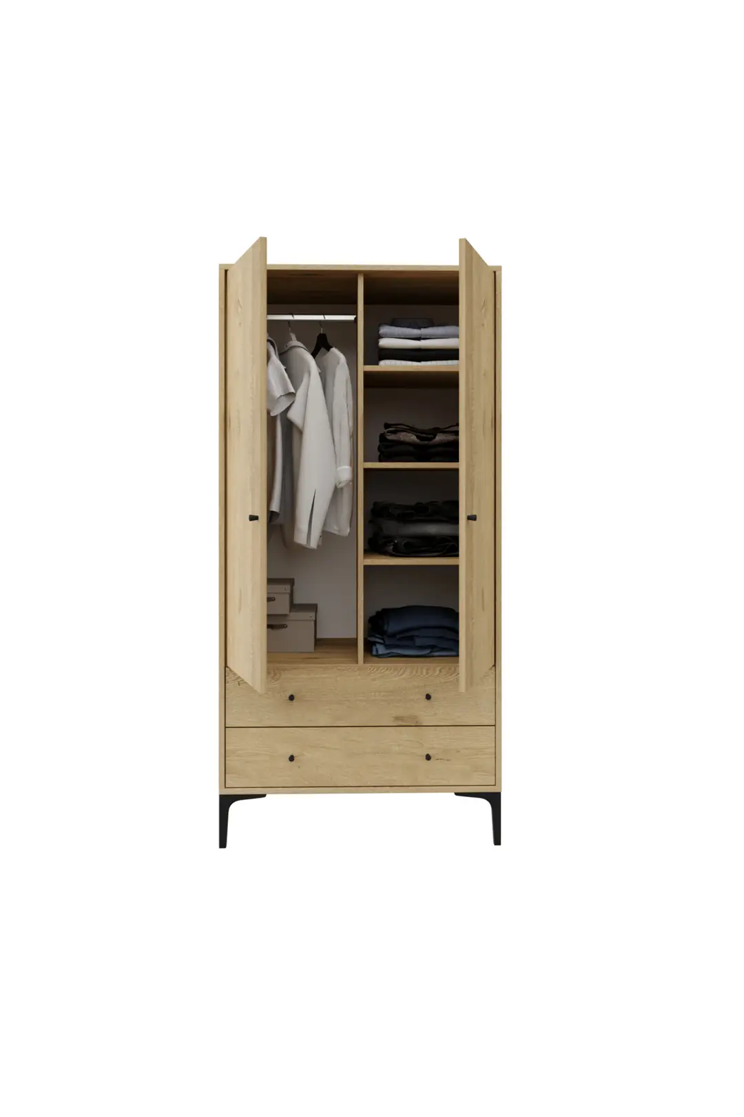 focus 2 kapaklı,sık raflı,askı bölümlü,2 çekmeceli dolap/gardırop(%100mdf) 3