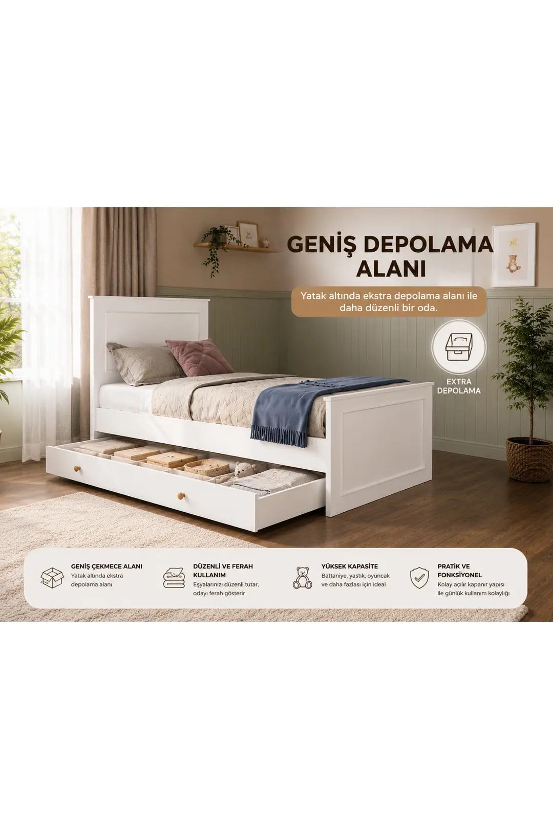 madrid yavru yataklı,depolama alanlı karyola (%100mdf) 3