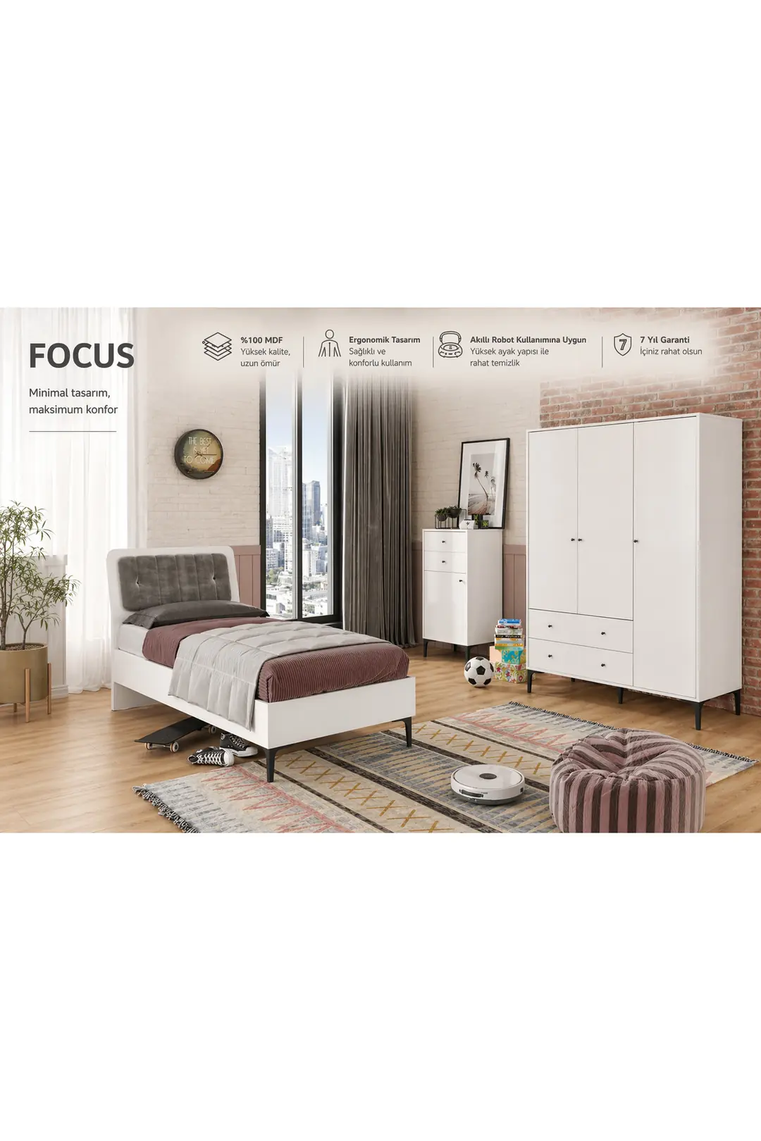 FOCUS LİFE WHİTE GENÇ ODASI (%100MDF) 1