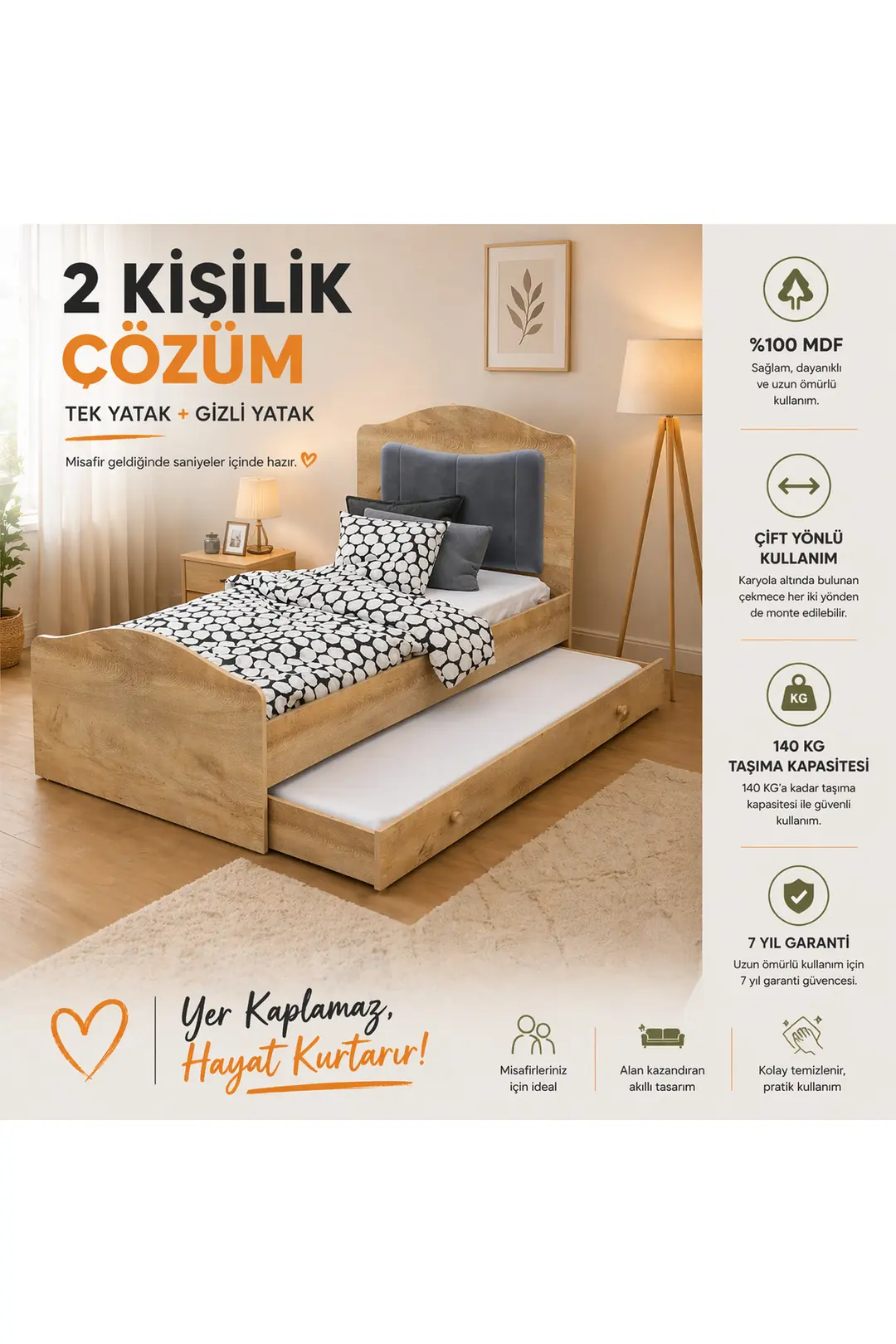 romantic yavrulu ,depolama alanlı karyola(%100mdf )90x190