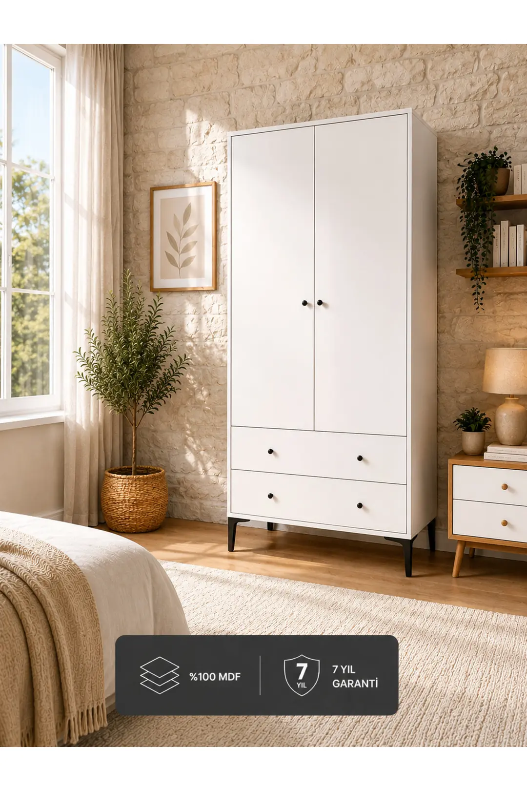 Focus 2 Kapılı Dolap/gardırop Beyaz (%100MDF)
