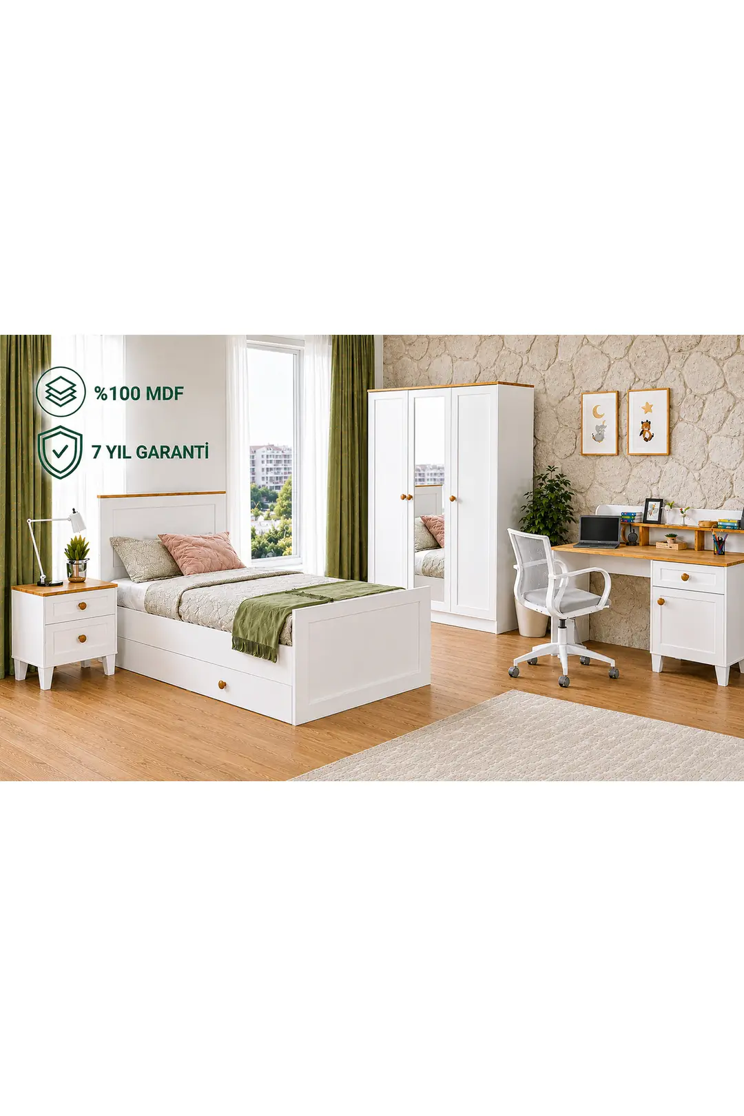 smart 3 kapılı aynalı genç odası takımı (%100mdf)