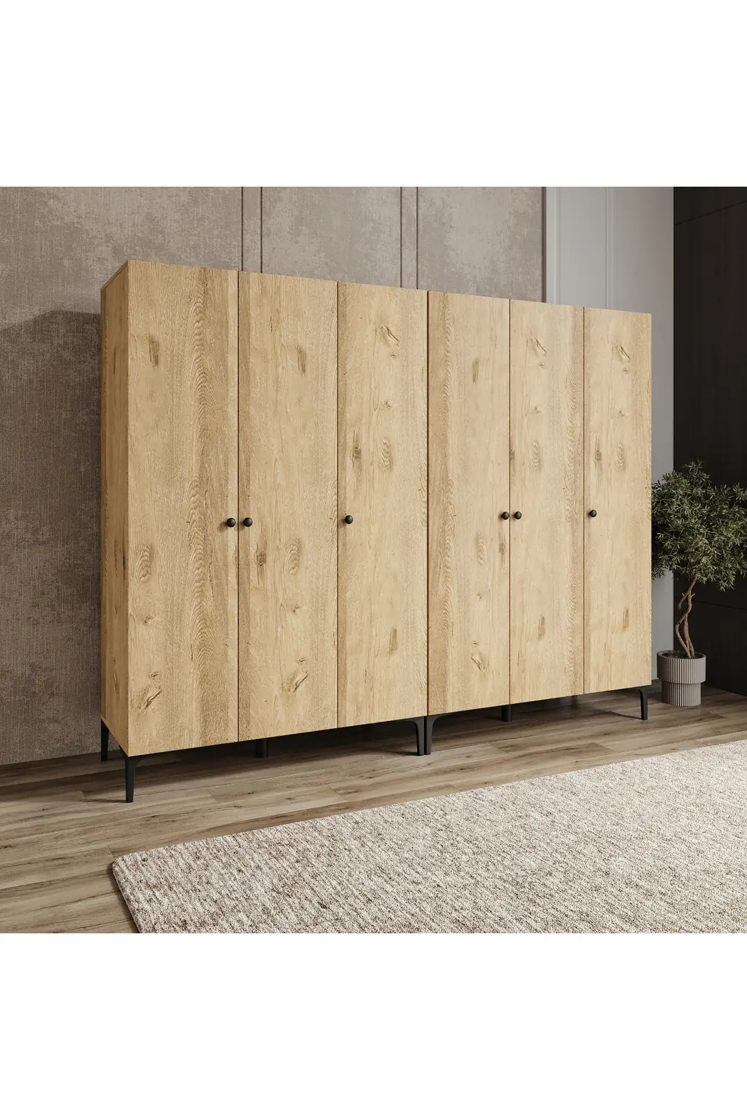 FREE 6 KAPAKLI,12 RAFLI 2 ASKILI AYRI MODÜL KULLANIMINA UYGUN DOLAP/GARDIROP (%100MDF) 2