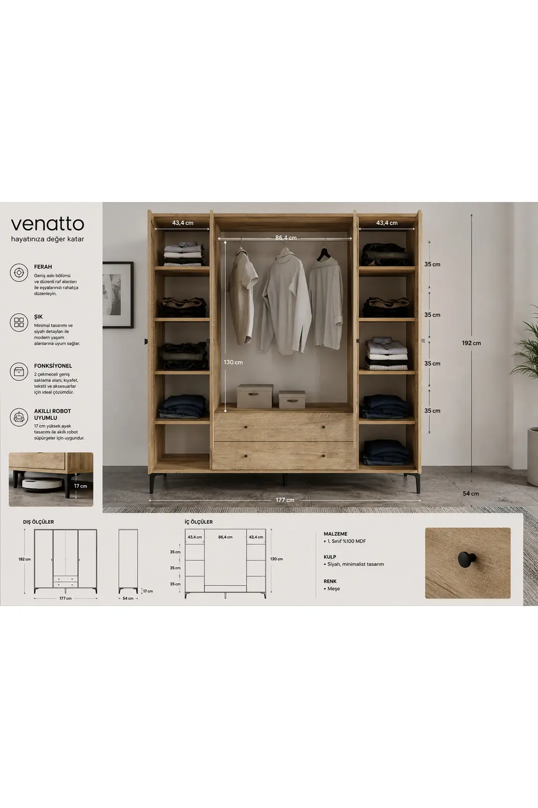 Trio 4 Kapılı Dolap (%100MDF) 4