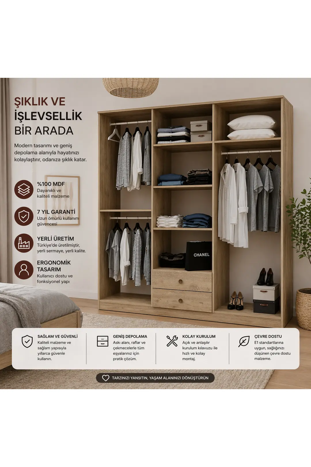 Diamont 6 Kapaklı ,2 Çekmeceli Dolap(%100MDF) 2