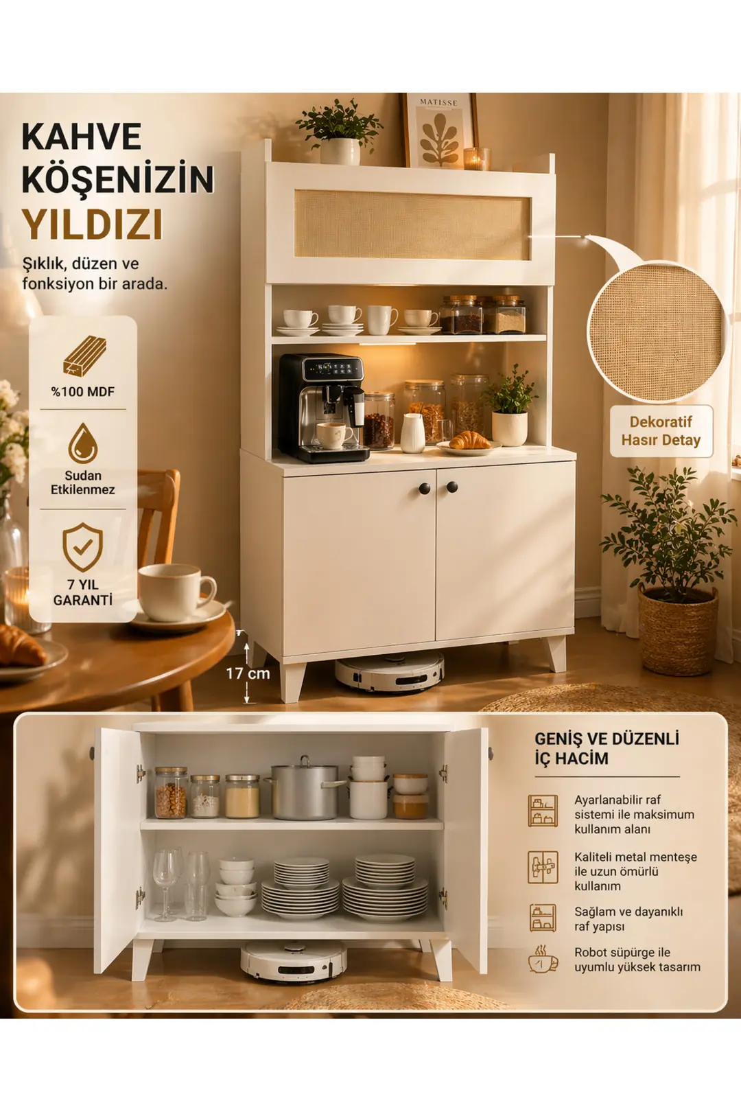 Truva hasırlı kahve köşesi,erzak dolabı,kiler dolabı çok amaçlı mutfak dolabı(%100mdf) 1