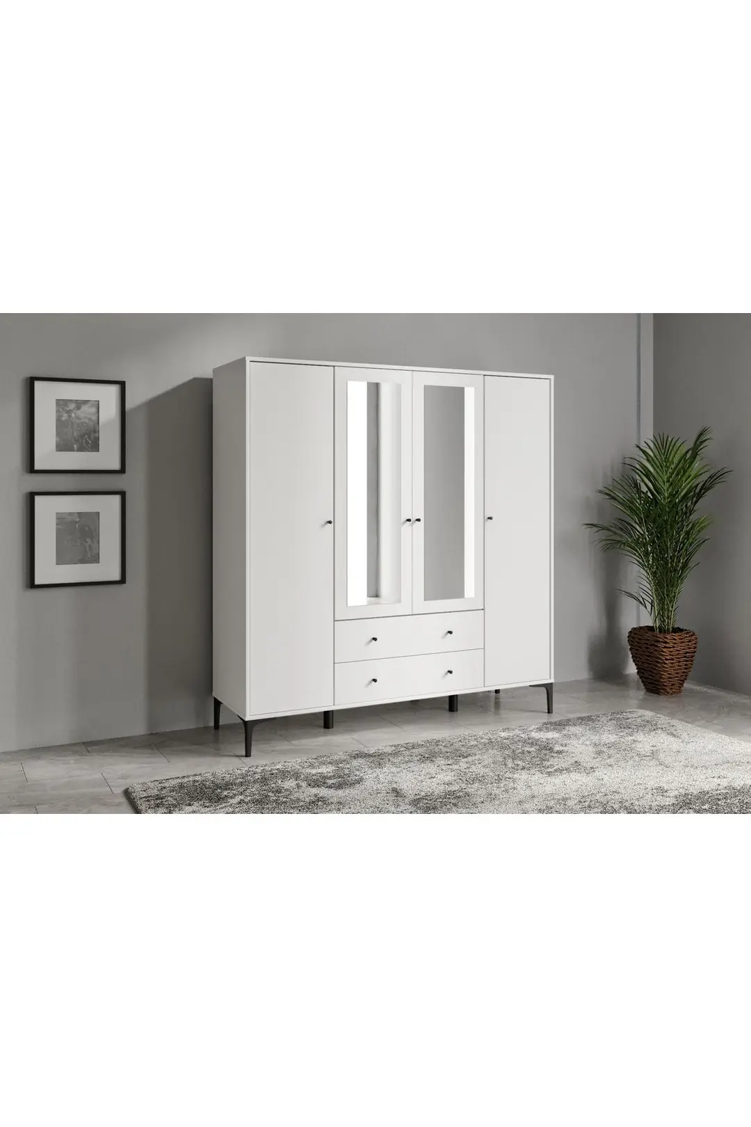 Focus 4 Kapılı, 2 Çekmeceli Aynalı Dolap (BEYAZ) (%100MDF) 5