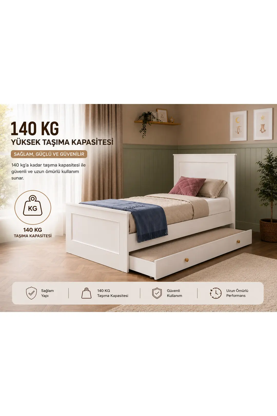 madrid yavru yataklı,depolama alanlı karyola (%100mdf) 5