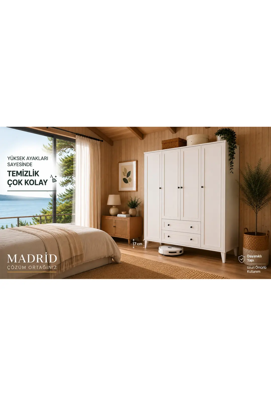madrid 4 kapaklı ,10 raflı,2 çekmeceli avangart dolap/gardırop (%100mdf) 2