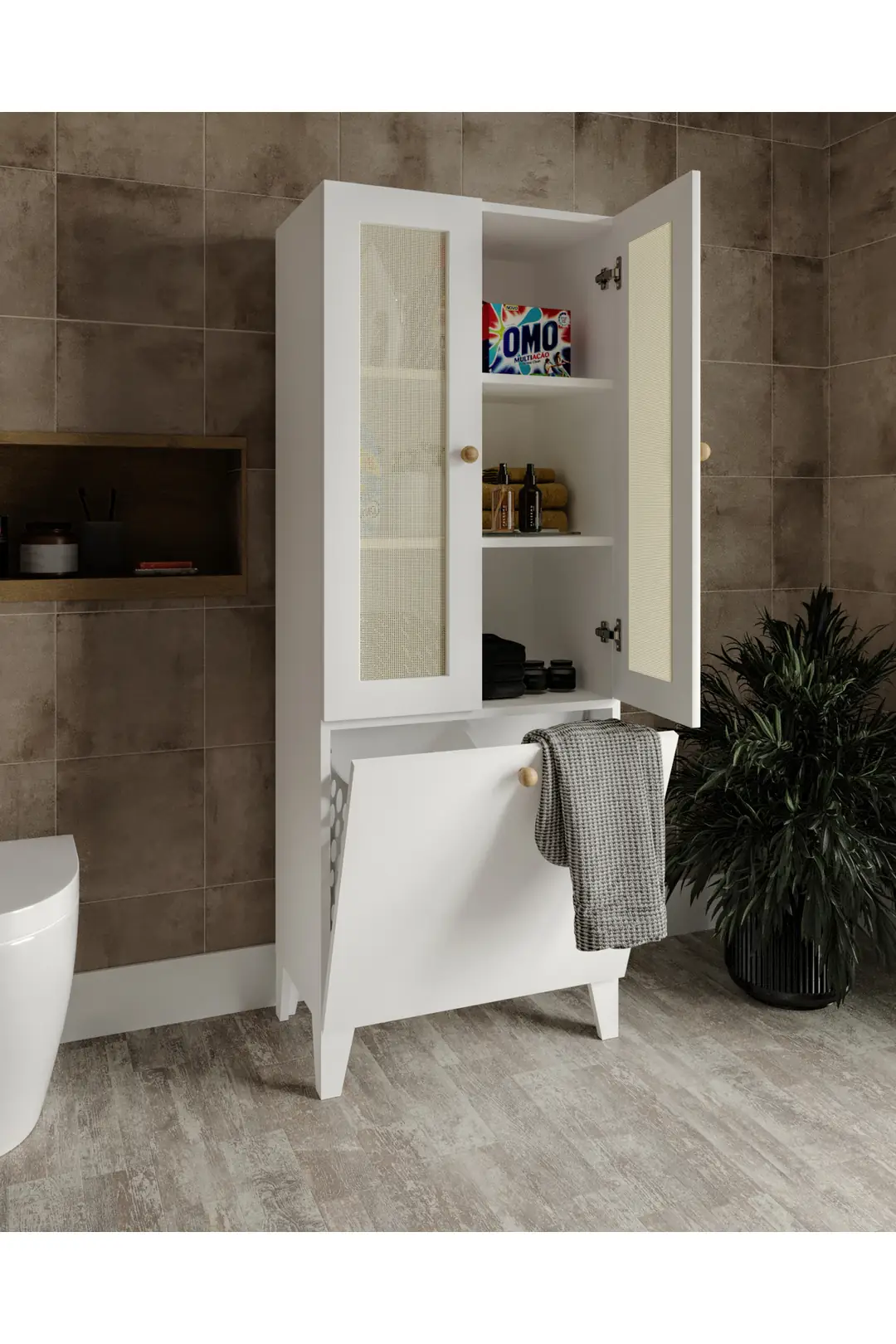 napoli 2 kapaklı,hasırlı çok amaçlı kirli banyo dolabı (%100mdf) 2
