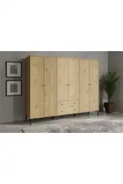 Focus 6 Kapılı,2 Çekmeceli,10 Raf Bölmeli Gardırop/ Dolap R: Meşe (%100MDF) 3