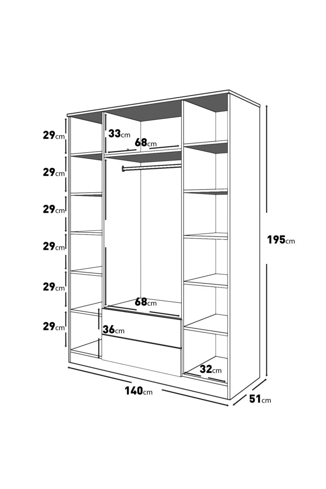 Nova 4 Kapaklı,2 Çekmeceli Dolap (%100MDF) 5