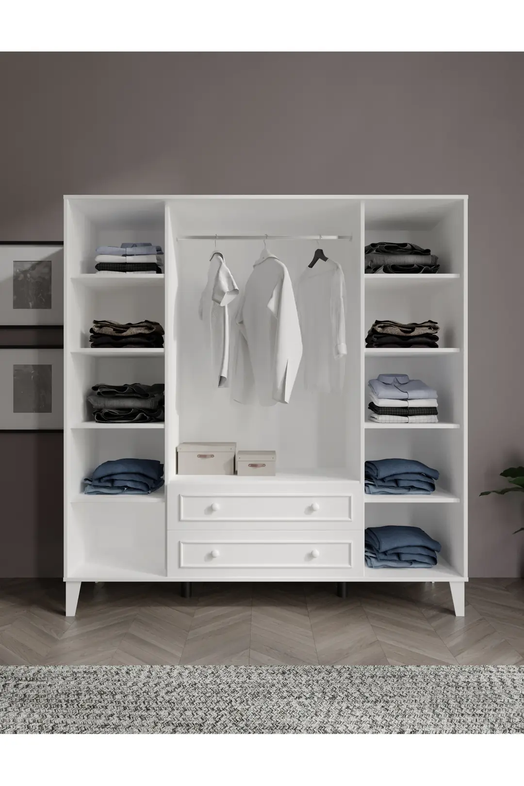 madrid 4 kapaklı,aynalı,10 raflı,2 çekmeceli dolap/gardırop (%100mdf) 4