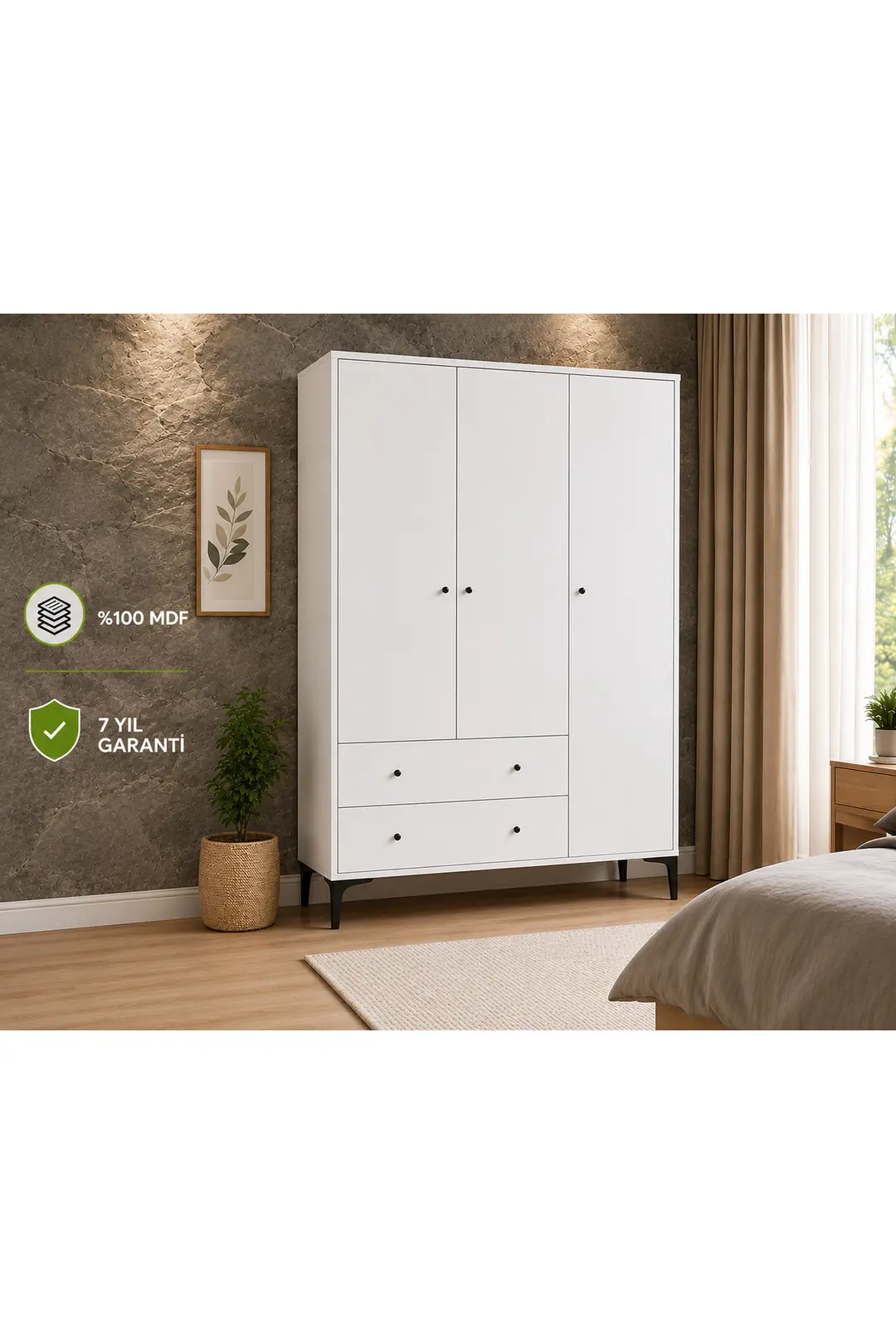 Focus 3 Kapılı Dolap/gardırop Beyaz (%100MDF)