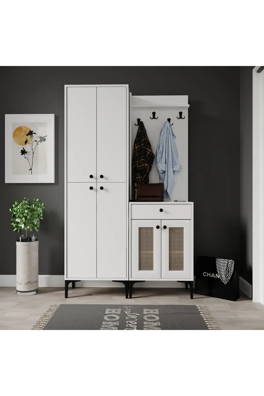 Paris Hasırlı Portmanto/vestiyer/ayakkabılık (%100MDF) 5
