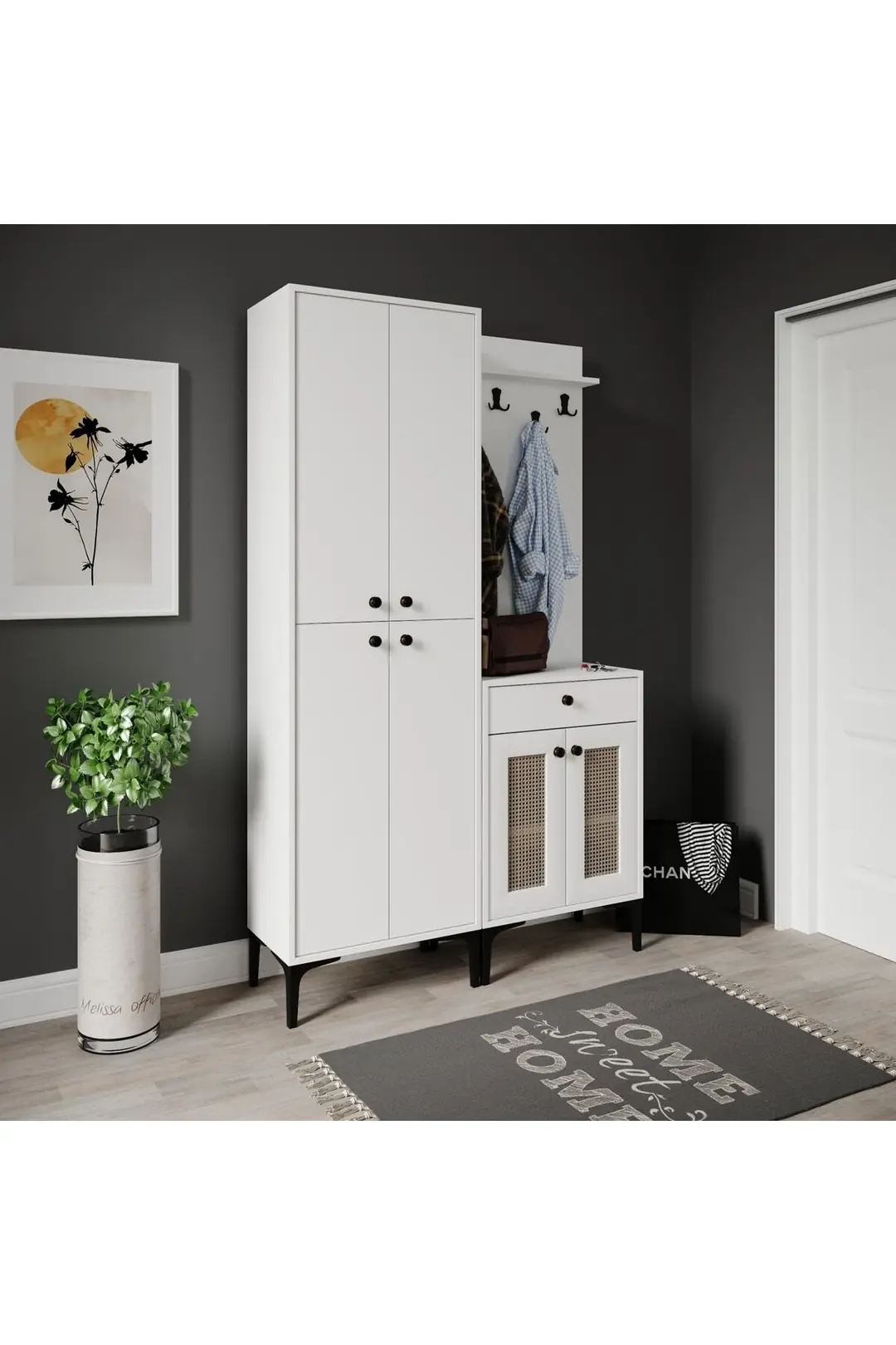 Paris Hasırlı Portmanto/vestiyer/ayakkabılık (%100MDF) 4