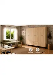 Focus 6 Kapılı,2 Çekmeceli,10 Raf Bölmeli Gardırop/ Dolap R: Meşe (%100MDF) 1