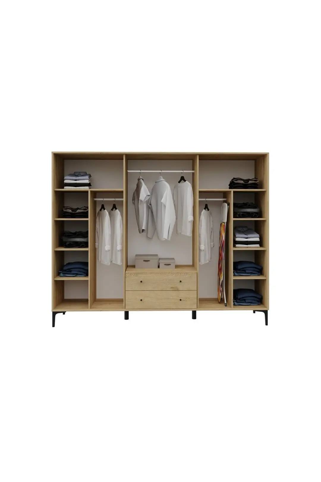 Focus 6 Kapılı,2 Çekmeceli,10 Raf Bölmeli Gardırop/ Dolap R: Meşe (%100MDF) 5