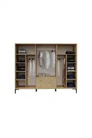 Focus 6 Kapılı,2 Çekmeceli,10 Raf Bölmeli Gardırop/ Dolap R: Meşe (%100MDF) 5