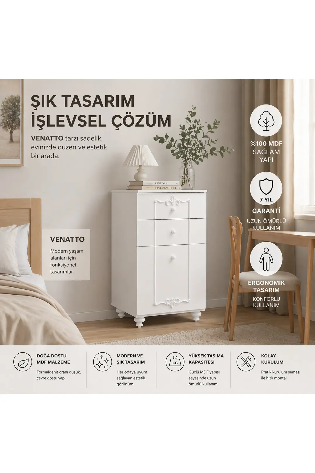 Romantic Şifonyer(%100mdf)soft Beyaz 1