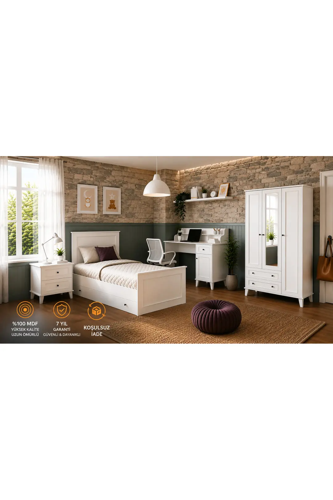 madrid larch(aynalı)genç oda takımı (%100mdf)