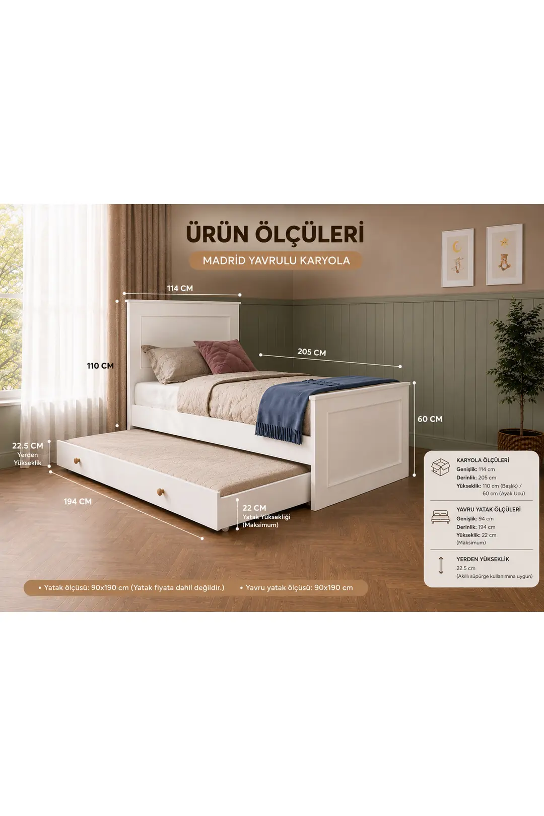 madrid yavru yataklı,depolama alanlı karyola (%100mdf) 7