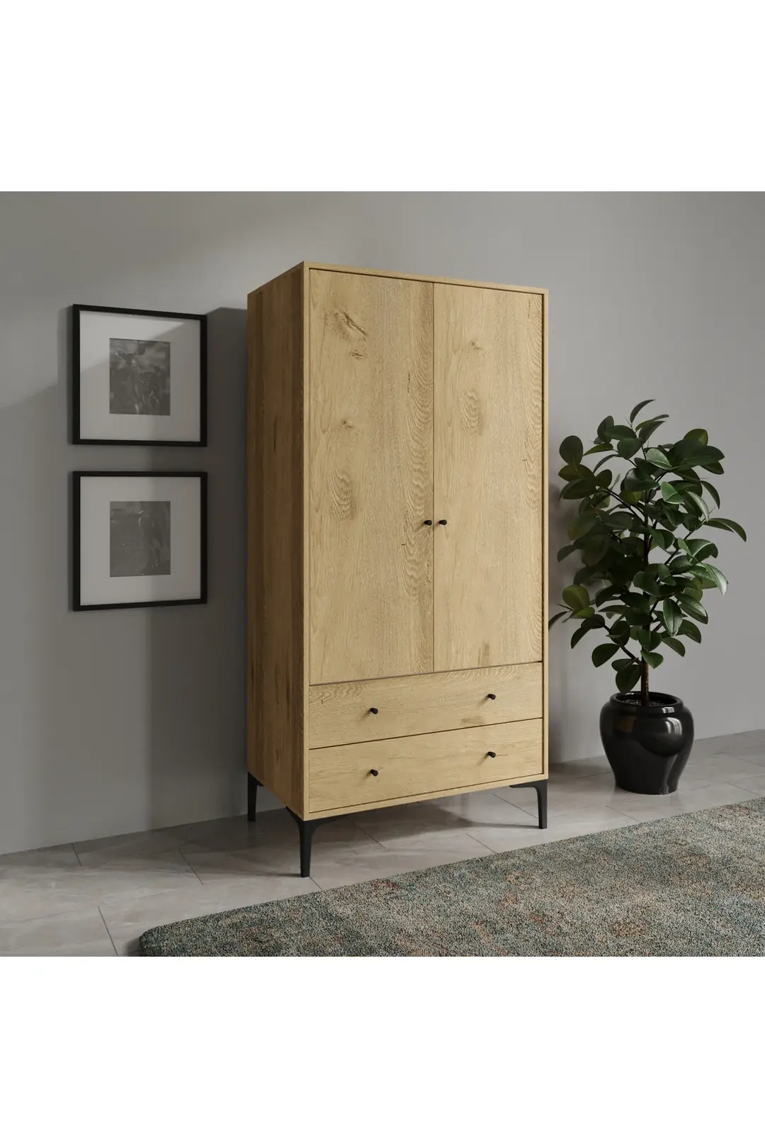 focus 2 kapaklı,sık raflı,askı bölümlü,2 çekmeceli dolap/gardırop(%100mdf) 6