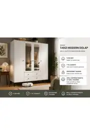 Focus 4 Kapılı, 2 Çekmeceli Aynalı Dolap (BEYAZ) (%100MDF) 2