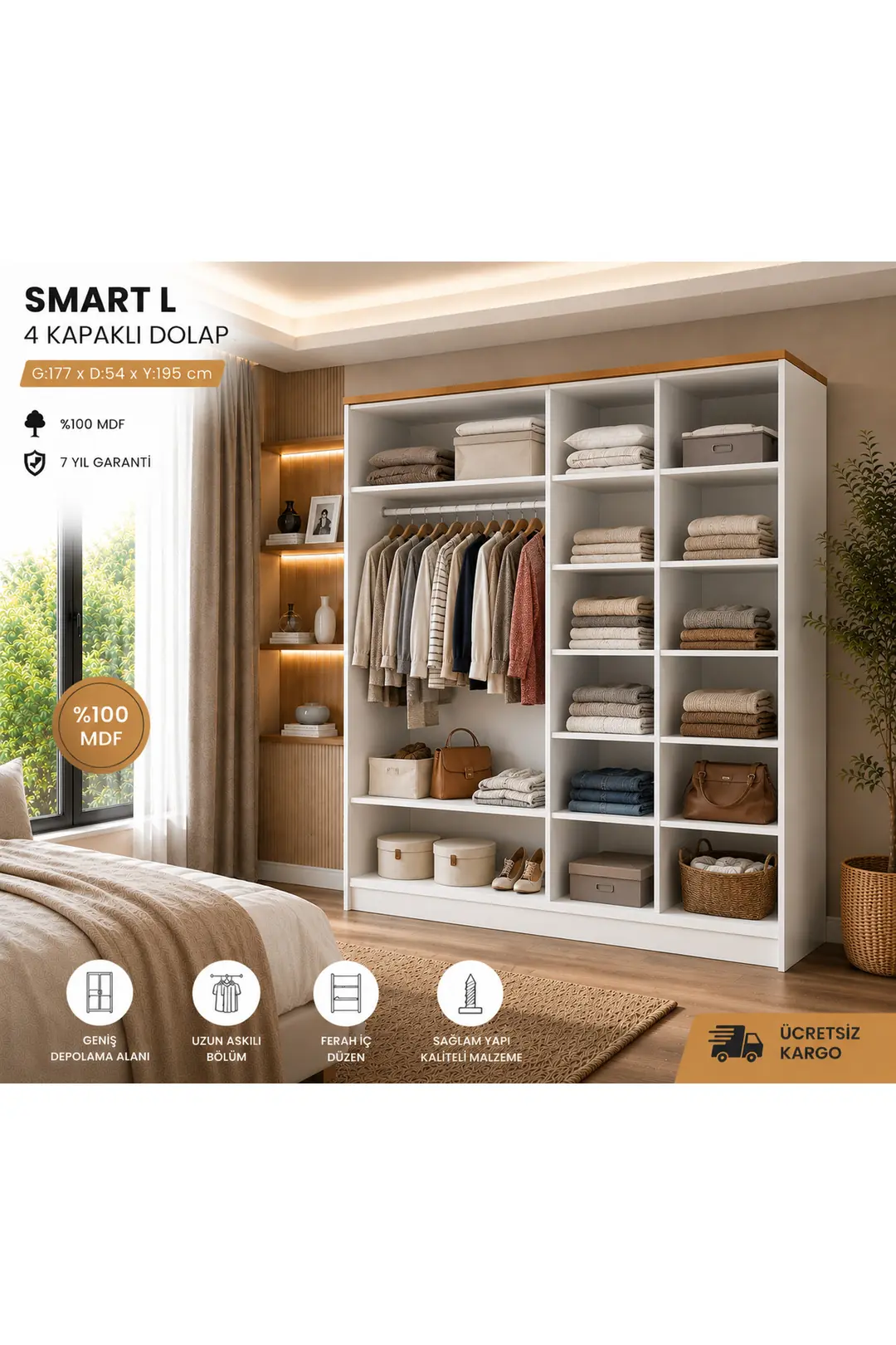 Smart 4 Kapılı Aynalı Gardrop/ Dolap(%100MDF) 2