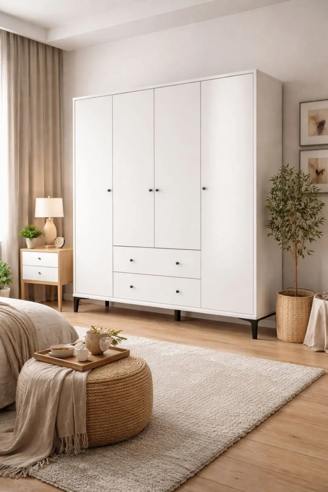 Focus 4 Kapılı Dolap Beyaz (%100MDF) - 4 Kapılı, 2 Çekmeceli, Ayaklı Gardırop 4
