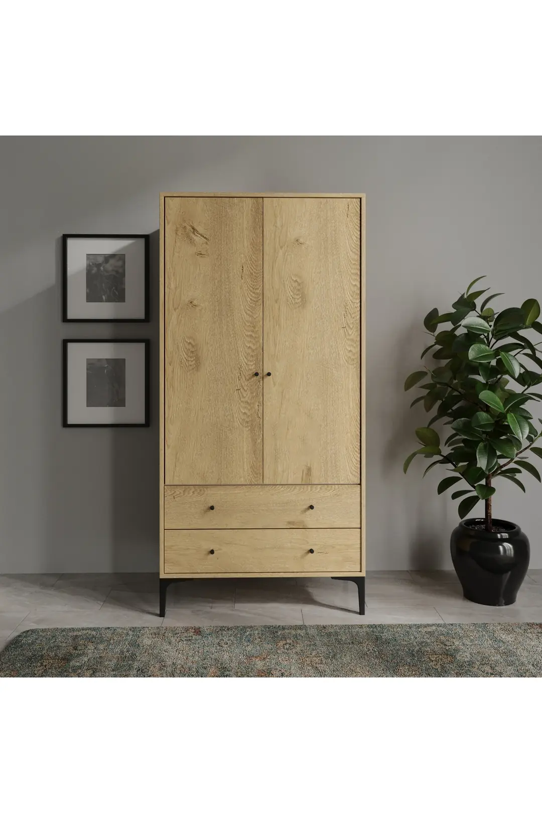 focus 2 kapaklı,sık raflı,askı bölümlü,2 çekmeceli dolap/gardırop(%100mdf) 4