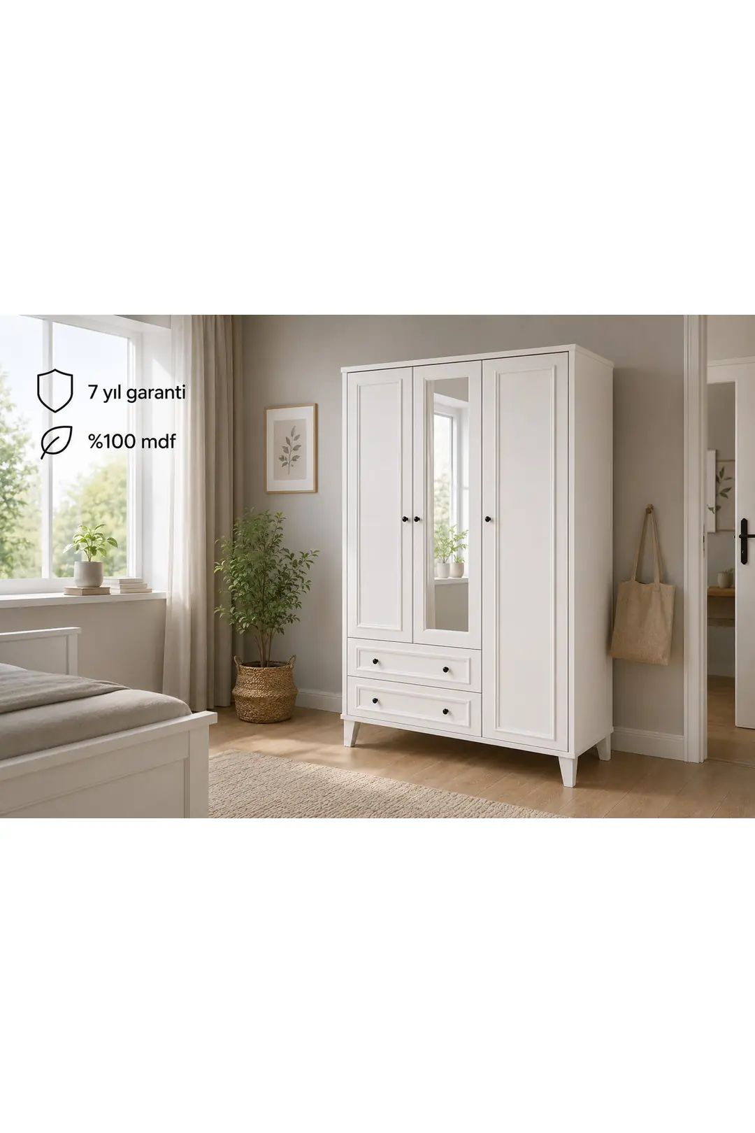 MADRİD 3 KAPILI,2 ÇEKMECELİ,AYNALI DOLAP/GARDIROP (%100MDF) 1