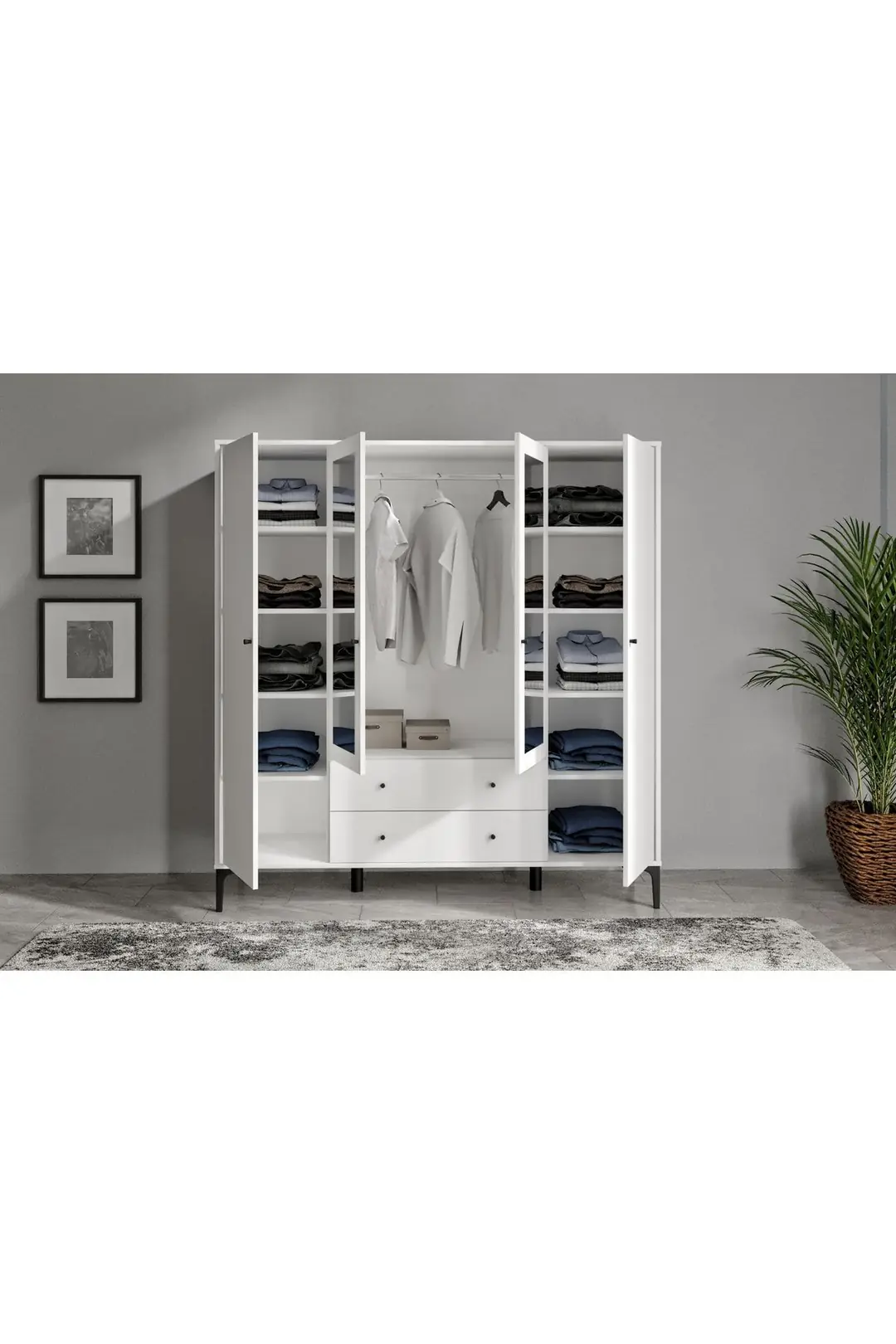 Focus 4 Kapılı, 2 Çekmeceli Aynalı Dolap (BEYAZ) (%100MDF) 6