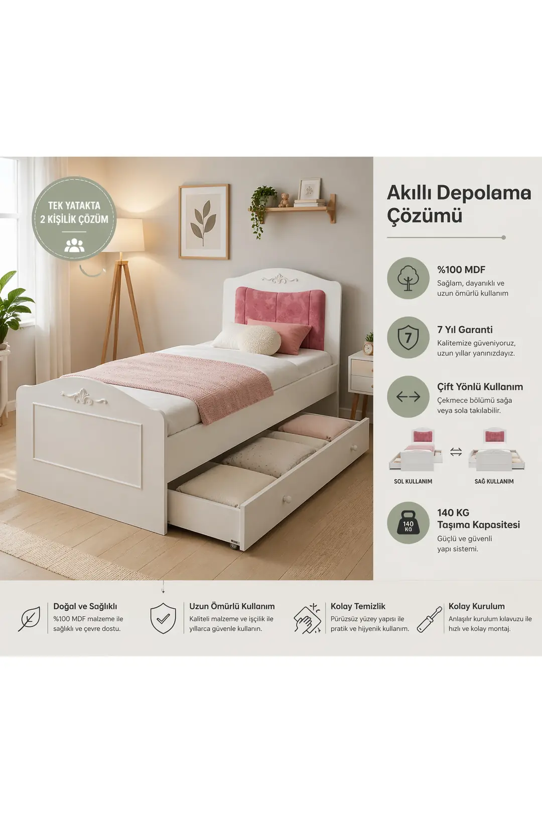 Romantic Yavrulu Karyola (90X190) (%100MDF)