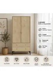focus 2 kapaklı,sık raflı,askı bölümlü,2 çekmeceli dolap/gardırop(%100mdf) 1