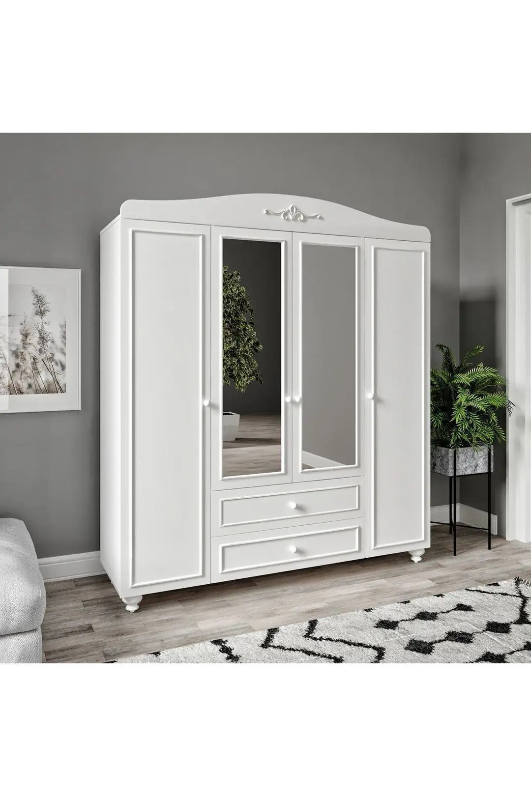 Romantic 4 Kapılı, 2 Çekmeceli Aynalı Dolap/gardırop(%100MDF) 3