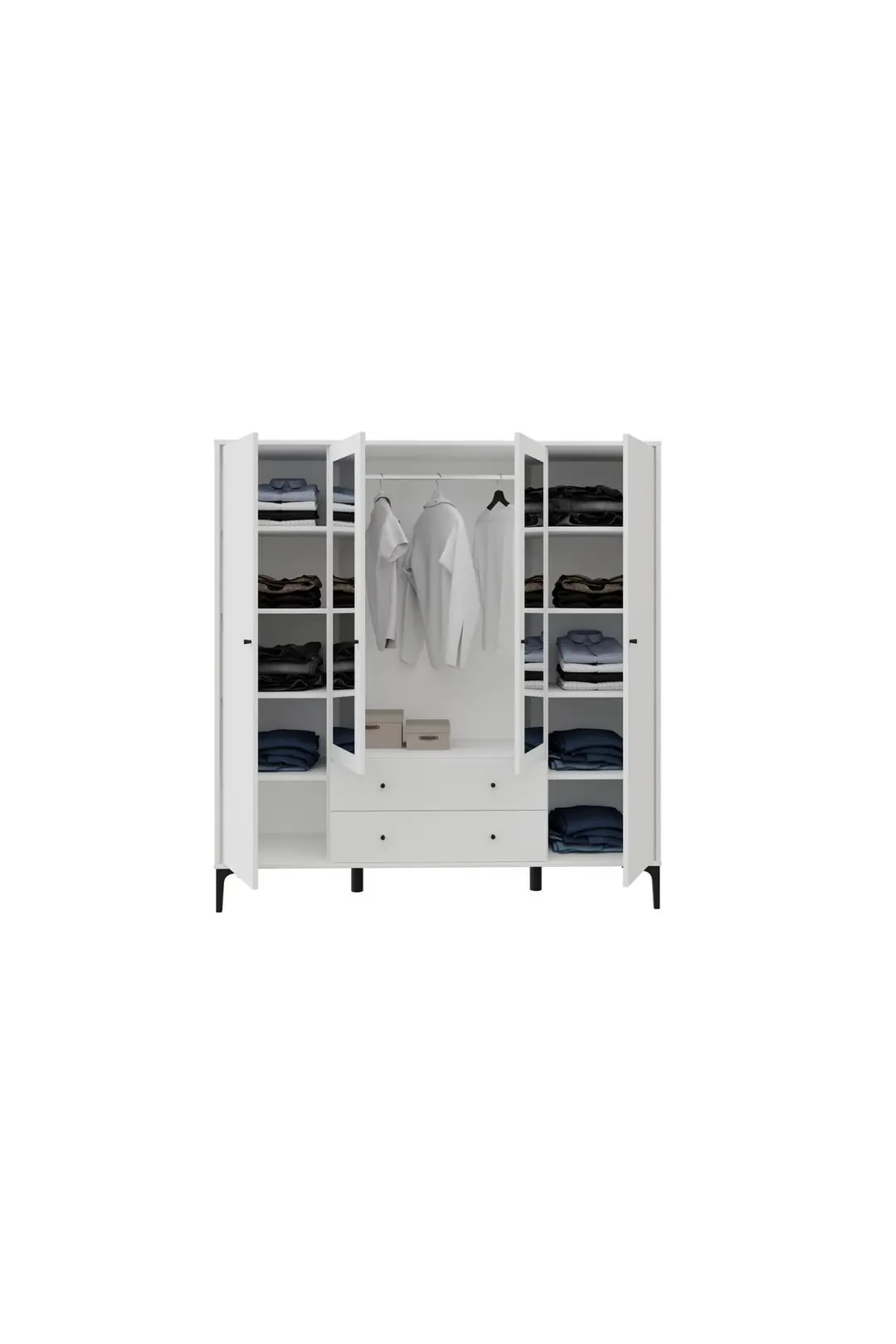 Focus 4 Kapılı, 2 Çekmeceli Aynalı Dolap (BEYAZ) (%100MDF) 4