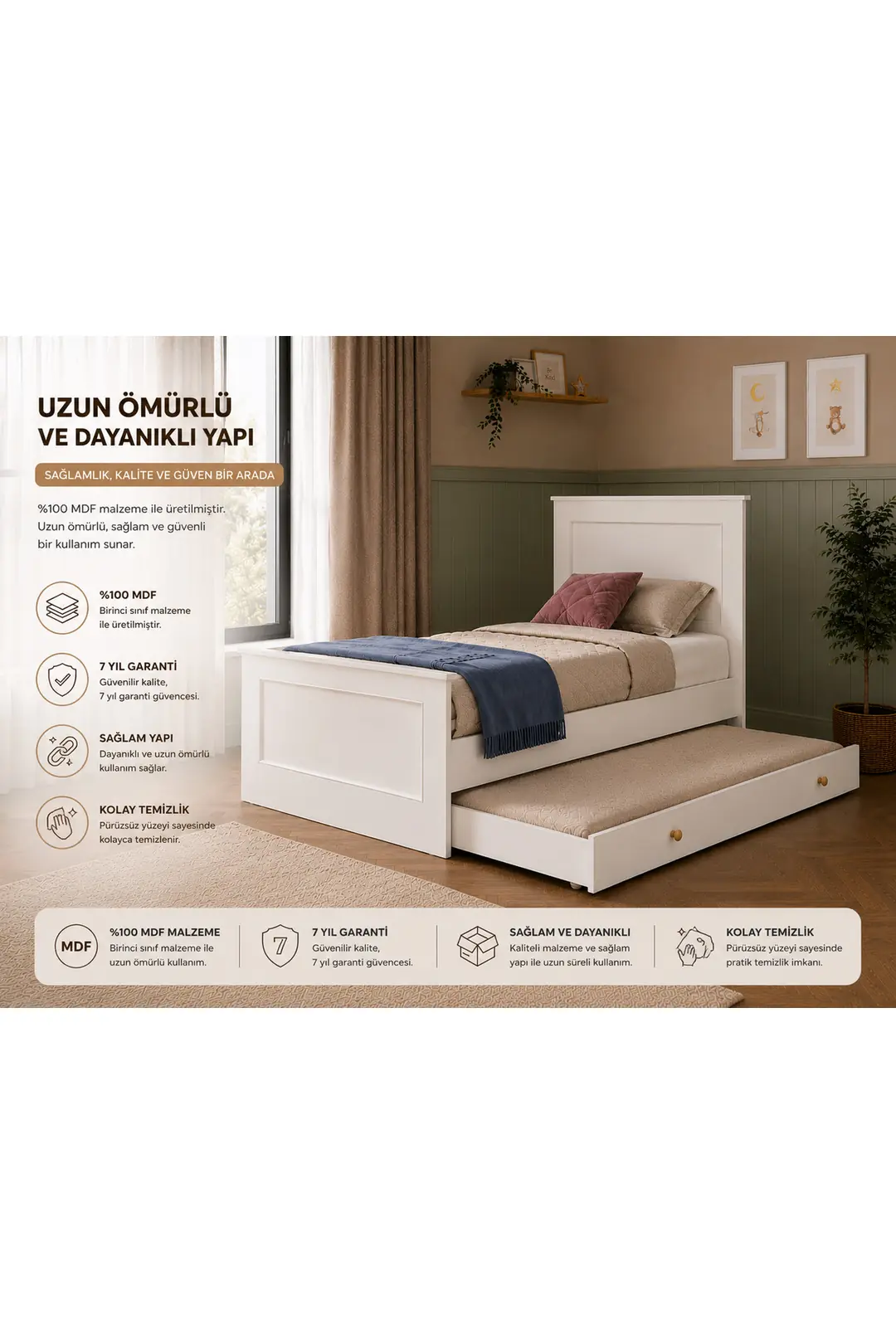 madrid yavru yataklı,depolama alanlı karyola (%100mdf) 8