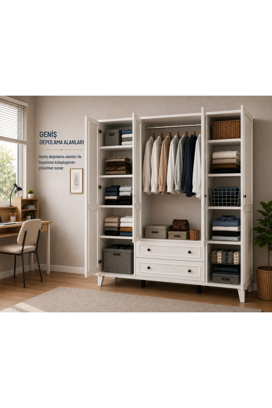 madrid 4 kapaklı ,10 raflı,2 çekmeceli avangart dolap/gardırop (%100mdf) 3