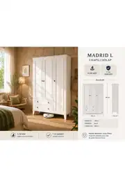 madrid 3 kapaklı,raflı,2 çekmeceli dolap/gardırop (%100mdf) 2